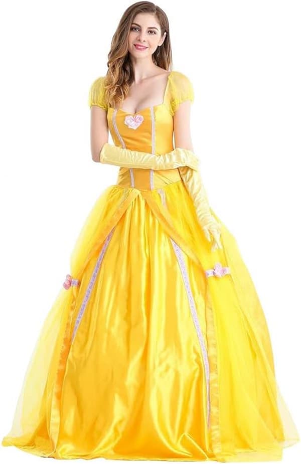 Belle Prinsessekostume til Voksne - Gul Gallakjole med Handsker & Krinoline-FA-