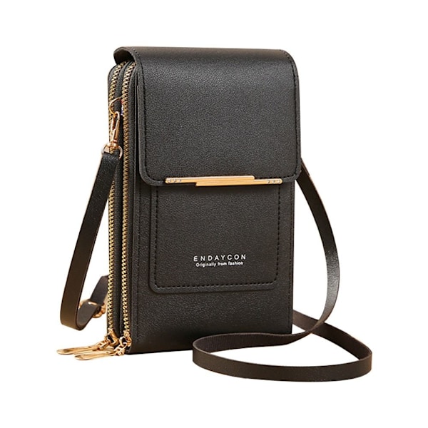 RFID Lædertaske Touch Screen Telefonpung Crossbody Dametaske Black