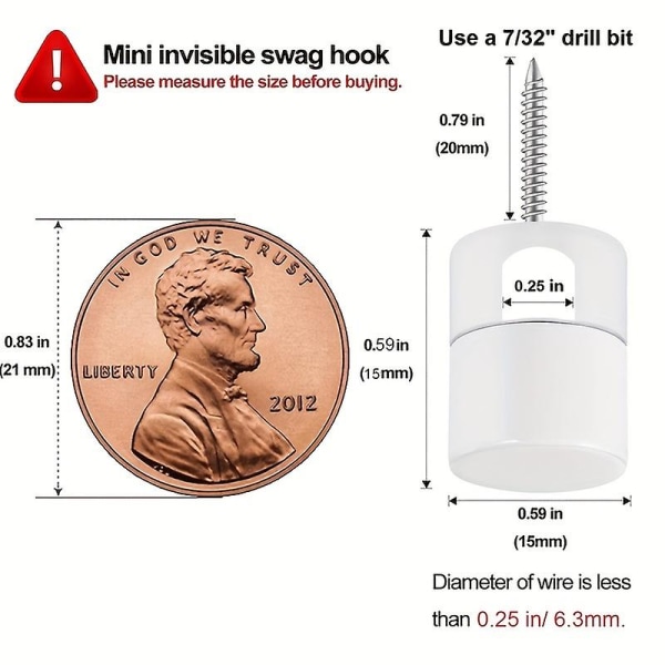 3-pak Swag-kroge til lofthængning, Swag-kroge Heavy Duty, Hvide loftskroge til hængende lamper, Hængende lamper kroge, Moderne loftskroge til Sw