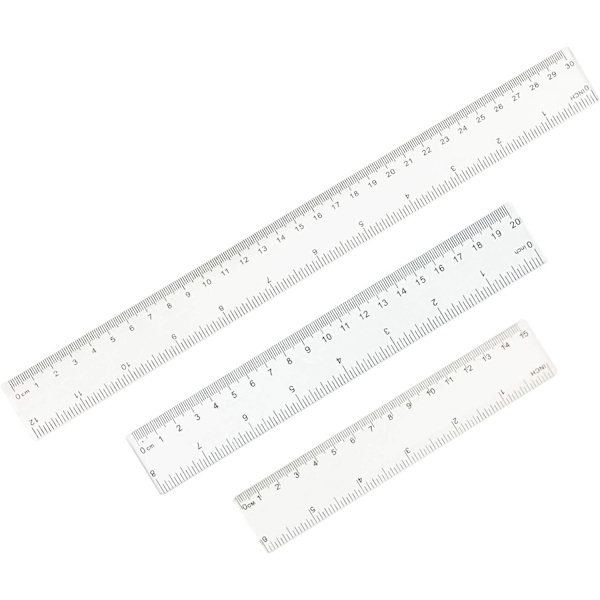 Set med 3 raka linjaler - klar plast 6\", 8\", 12\" mätning enl.