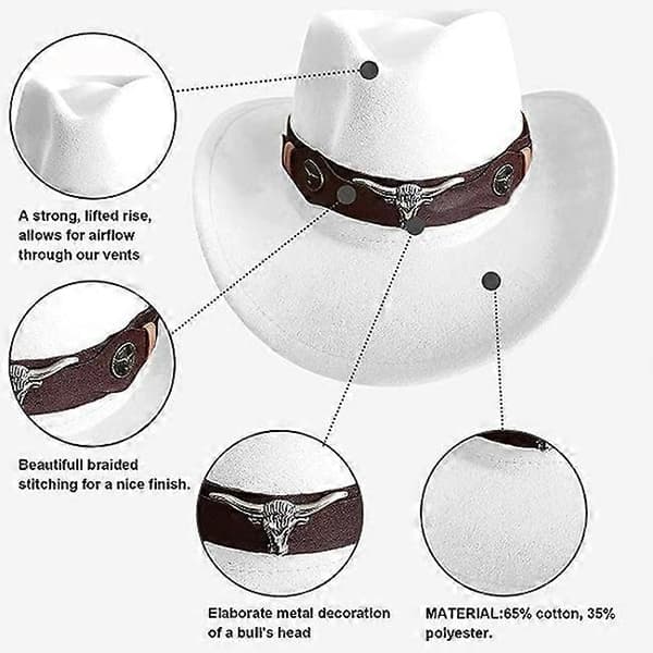 Klassisk cowboyhat til mænd, bredskygget cowboyhat til kvinder, western cowboy-stil hat-FA- White