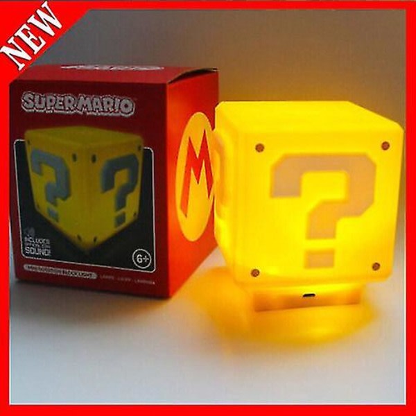 Super Mario Spørsmålsblokk LED Nattlys Med Lyd Oppladbar Lampe null ingen
