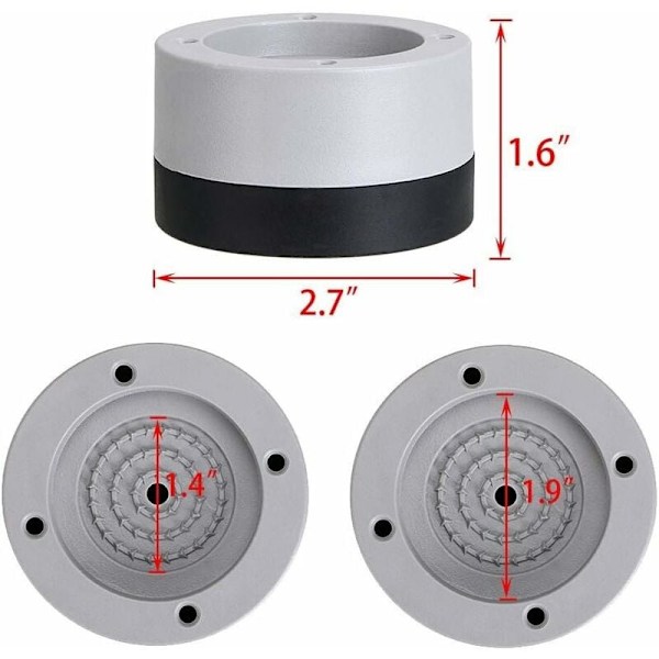 4 stk Anti-vibrationsdyser Universal Vaskemaskine Anti-vibrationsdyser Fod Stabilisator Sokkel til Vaskemaskine Køleskab