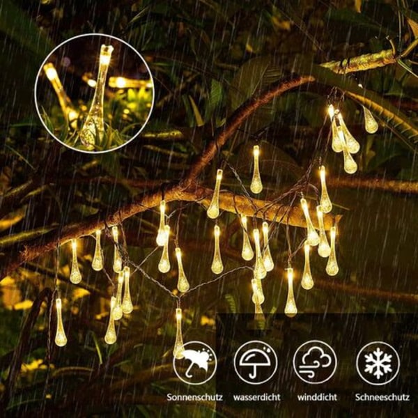 Solcellelys 30 LED utendørs innendørs 6,5M 8 moduser IP65 vanntett f