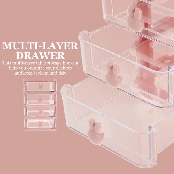 Plastic Storage Box, 21X17cm 4 Layers Multifunctional Desktop Storage Cabinet Storage Container with Drawers Mini Drawer Organizer for Home, Office-FA- Pink
