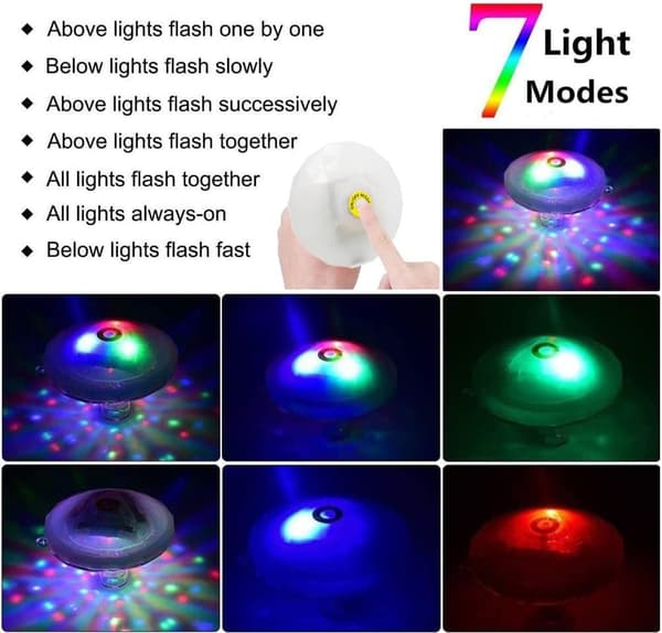 Flytende basseng LED badekarlys, virvellys, oppladbart bassenglys, baderomsdisko, støv, barnebadeleke, 7 moduser-FA-