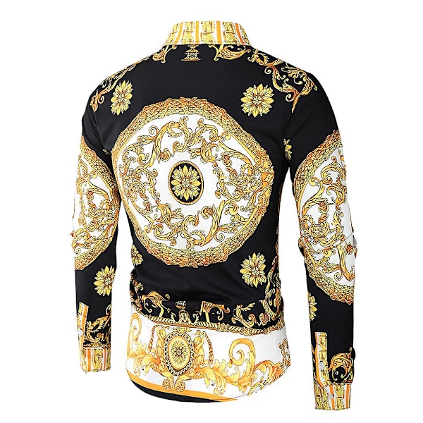 Herr Royal Skjorteprint Lapel Luksus Slim Fit Skjorte Business Langærmet Topper til Festbal CNMR Sort XL Black