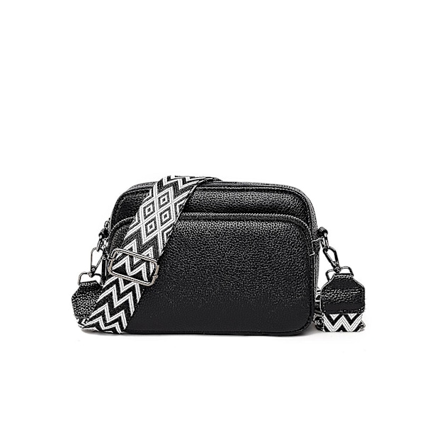 Crossbody-väska i läder för damer, liten axelväska med dragkedja black