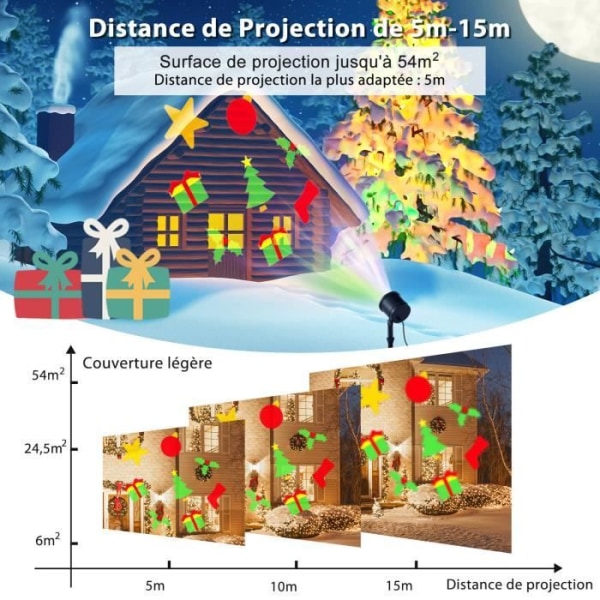 COSTWAY Jul LED-projektor 15m Projektionsavstånd 5 LED-ljus 8 Mönster Vattentät IP44 Dekor Fest/Halloween 65° Vridbar