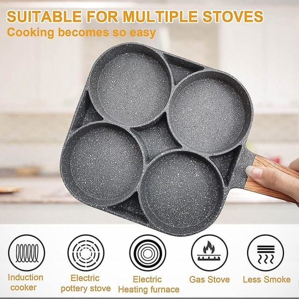 Stekepanne, Non-Stick Pannekakestekepanne med 4 Hull Stekt Egg Pannekakesteker for Induksjon SQBB