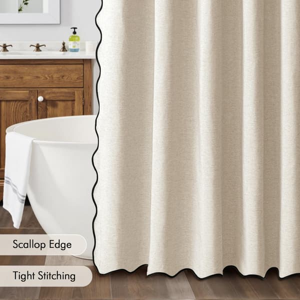 Beige texturerad duschdraperifoder med 12 metallkrokar, 72x72 tum-FA-
