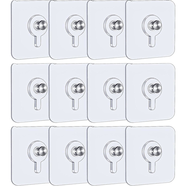 12 kpl itseliimautuvia seinäkoukkuja, 5,5 x 5,5 cm, taulukoukut ilman porausta irrotettavilla ruuveilla, läpinäkyvät itseliimautuvat taulukoukut valokuville