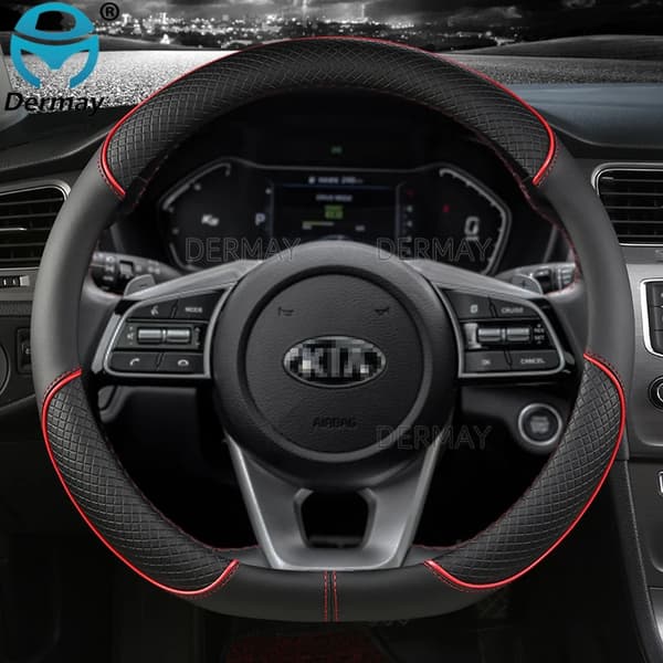 Microfiber Leather Dermay Car Steering Wheel Cover Compatible with Kia Ceed Xceed Ceed SW Pro_Ceed GT Car Accessories Interior-FA- D shape Red