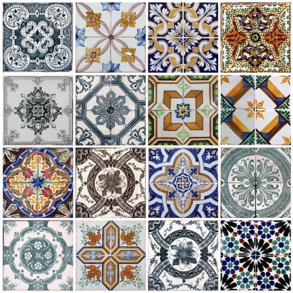 Marrakech Vintage 16-pack värikkäät mattapintaiset laattatarrat kylpyhuoneeseen ja keittiöön 80