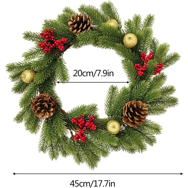 Julekrans til dør 45 cm med kunstige røde bær