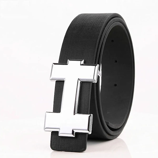 Lyxig Designer H-märkesbälte för män och ungdomar, hög kvalitet, PU-läder, dambälte, tillbehör för tonåringar, jeansbälte, svart, 3,3 cm black 105cm-110cm