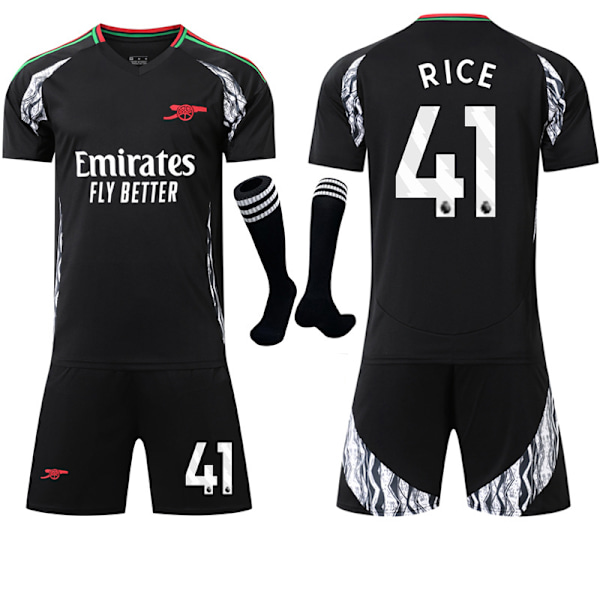 Arsenal Borta Barn & Vuxen Svart Fotbollströja Set med Strumpor 2024-2025 No.41 RICE XL No.41 RICE