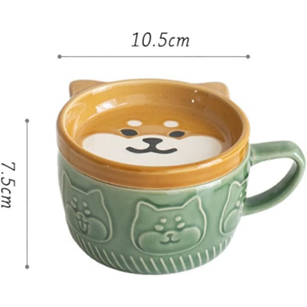 Japanese Cute Mug Ceramic Shiba Inu Panda Coffee Cup with Lid