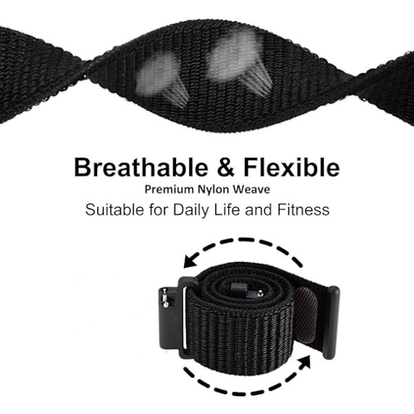 KCVV Klockarmband - Justerbart - Snabbkoppling - Nylon - Ersättningsarmband för Män och Kvinnor - 22mm - Svart