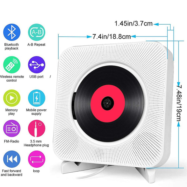 Kannettava CD-soitin Bluetoothilla - Seinälle asennettava kodin äänijärjestelmä FM-radiolla ja kaukosäätimellä