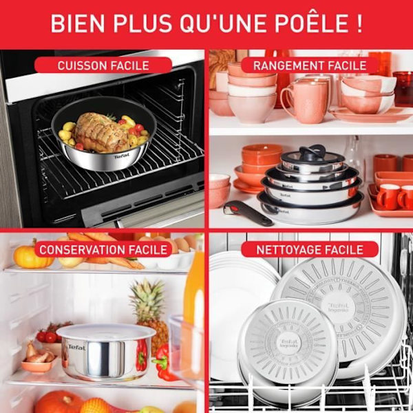 TEFAL INGENIO Köksset 10 delar, Stekpannor, Kastruller, Induktion, Rostfritt stål, Non-stick beläggning, Emotion L897AS04