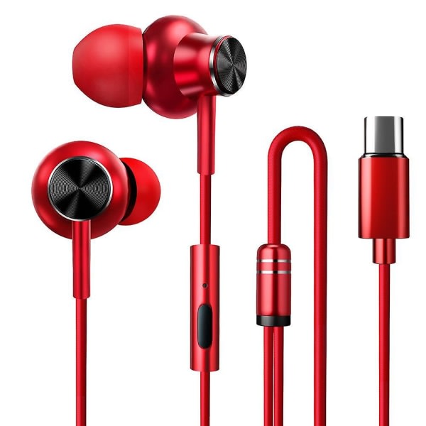 USB Type-c hörlurar In-ear stereo bas hörlurar med mikrofon röd