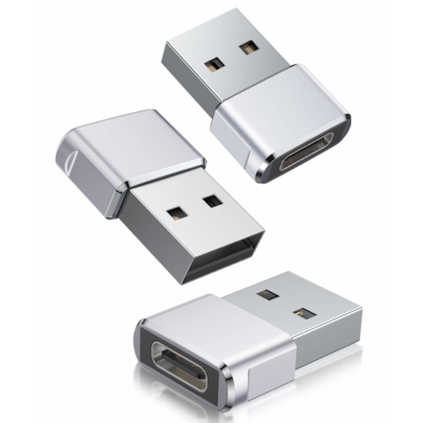 USB til USB C-adapter 3-pakning, Type C hunn til USB A hann-omformer