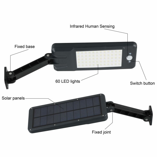 60 LED solcellslampor utomhus vattentäta IP65, fjärrkontroll Led
