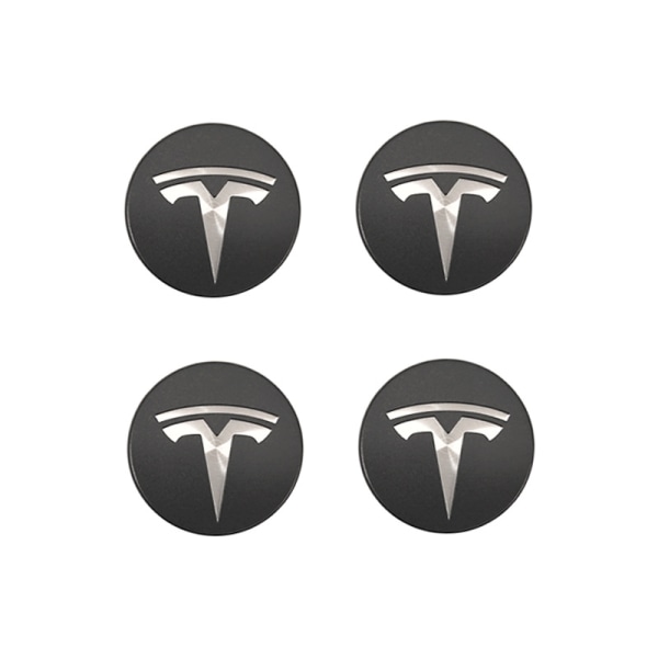 Passar Tesla Model 3 Hjulnavkapsel Logotyp - Mörkgrå Silver Logotyp (Fyra-pack)