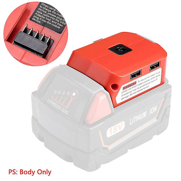 Usb-oplader Batteriadapter 18v Strømkilde W/ Led Til Milwaukee 49-24-2371 M18