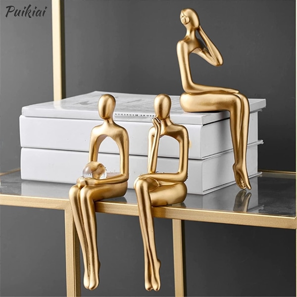 Gyllene abstrakta hyllfigurer, abstrakt Man Staty Collection Cutout Art Action Staty Ornament Ornament för Study Office (d)