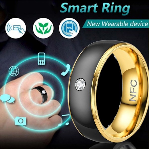 NFC Smart Ring Finger Digital Ring SVART&GULD 8 Sort&GULD 8 Black&GOLD