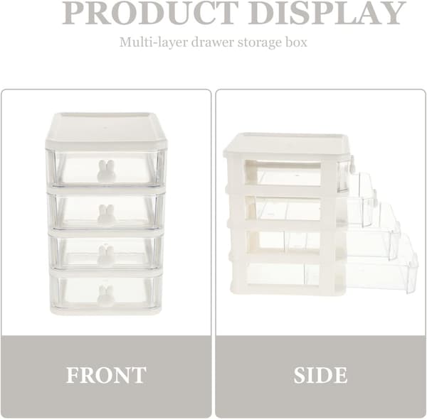 Plastic Storage Box, 21X17cm 4 Layers Multifunctional Desktop Storage Cabinet Storage Container with Drawers Mini Drawer Organizer for Home, Office-FA- White