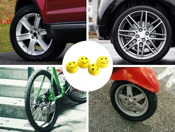 Gule Smiley Dækventil Fælg Ventilhætter Støvhætter (4-pak) Universal til Biler, SUV'er, Cykler, Motorcykler, Lastbiler-FA-