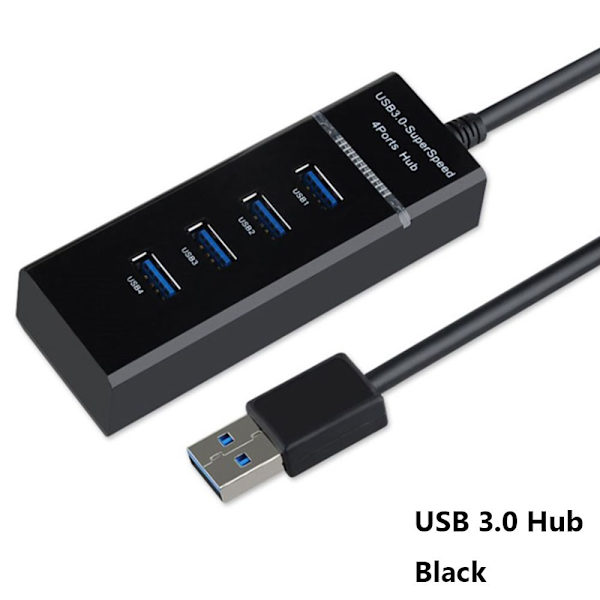 USB 3.0 Hub Expander 4 Ports Splitter Black