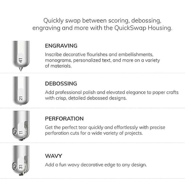 4 stk. Bølget Klinge, Graveringsspids, Prægningsspids og Perforeringsklinge til Cricut Maker 3 QuickSw-FA-