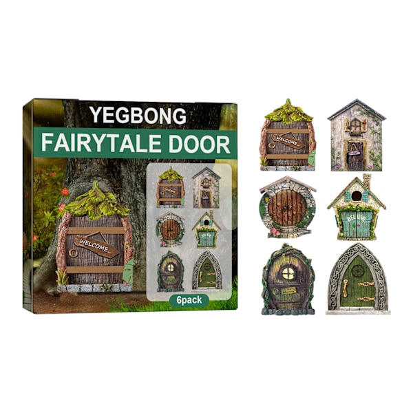 Fairy Door Set med 6 Miniatyr Gnome Dörr Set Pixie Miniatyr