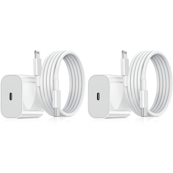 2-pakning - iPhone-lader - Hurtiglader - Adapter + Kabel 20W Hvit White 2-Pack iPhone