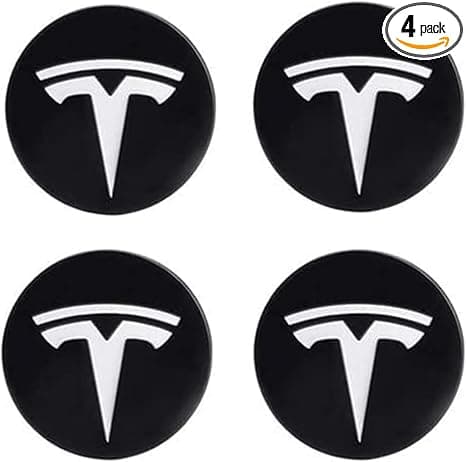 Hjulkapsel Emblem Decal til Tesla Model 3 Model Y Hjulkapsler Fælg Decal Hvid Emblem & Mat Sort Baggrund-FA-