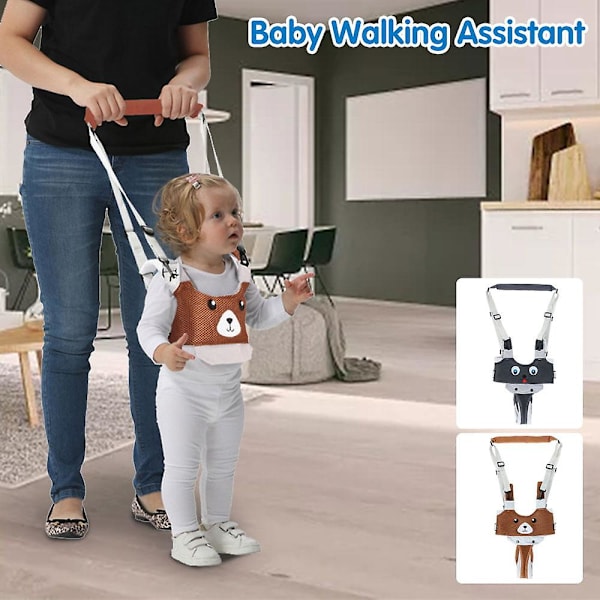 Baby Gå-sele Justerbar Toddler Gå-assistent Håndholdt Stående Op Gå-hjælper Brown