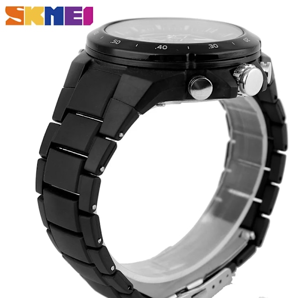 SKMEI Miesten Muodikkaat Rannekellot Analogiset Digitaaliset Herätyskello 30M Vedenkestävä Sotilas Chrono Kalenteri Relogio Masculin Black with box