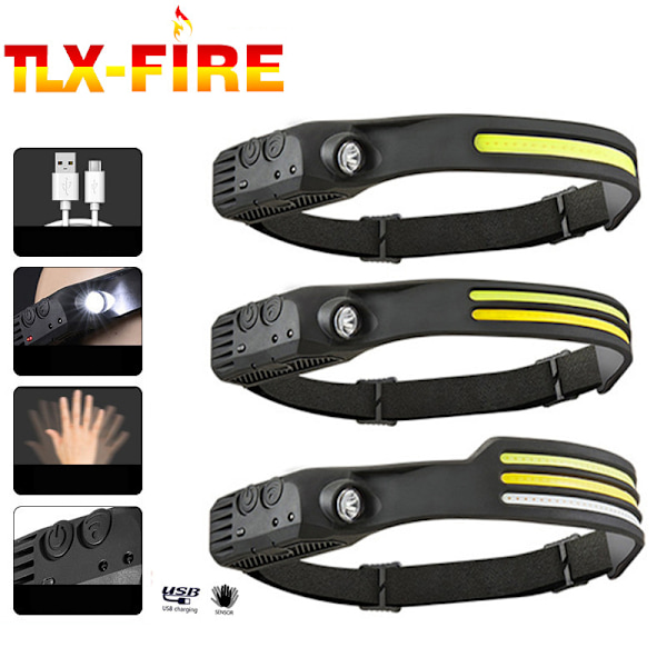 Uppladdningsbar Superstark Pannlampa - 1000 Lumen, 230° Dobbeltrad/hvitt varmt lys