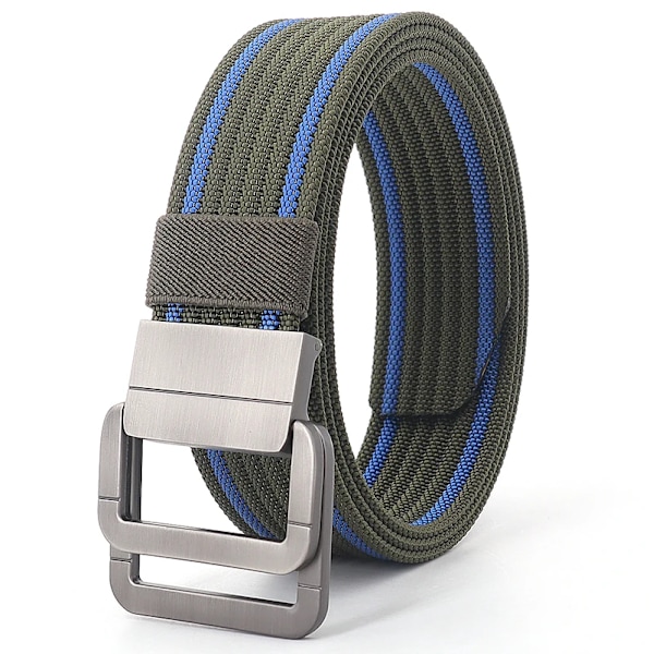 110-170 cm Langt Punk Canvas Bælte Nyt Herre Dame Jeans Dekorativ Dobbelring Metal Spænde Bælte Mode Gade Stil Vild Midjebånd Army Grøn Blå 2 Army green blue 2 130cm