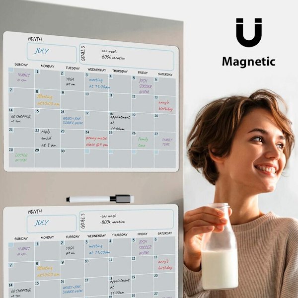 A3 Magnetisk Whiteboard Kalender Tørkbar Tavle Sett Ukeplaner Whiteboard for Kjøleskap Kjøkken Hjem 17X12 Tommer