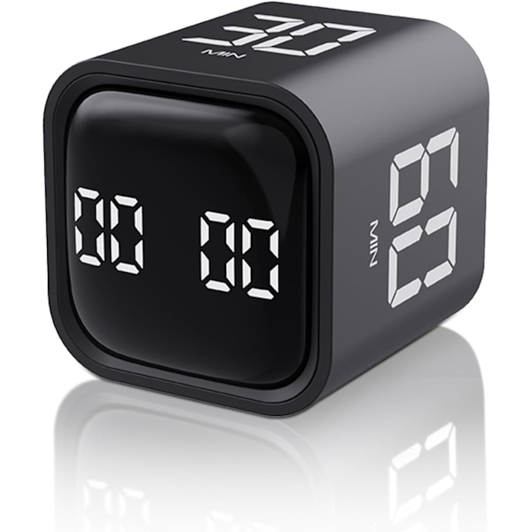 Kube Timer - Rotasjonstimer med tilpasset nedtelling - Stille, vibrerende og justerbar lydalarm - Perfekt for oppgaver, arbeid, studier og kjøkken Black