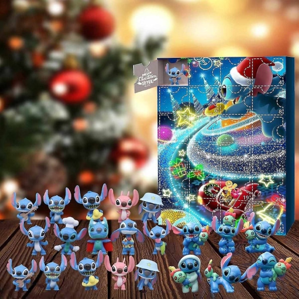 Anime Stitch Jul Adventskalender Kompatibel til Børn 24 Dages Jule-nedtælling 24 stk. Tegnefilm Legetøjs Ornament B Set