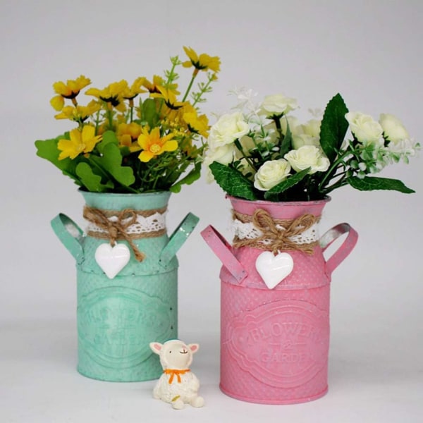 Rustik Blomsterholder Shabby Chic Metal Vintage Kande Vase til Hjemmet