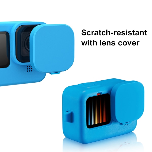PULUZ Silikon Beskyttelsesetui til GoPro HERO12 Black /11 Black /10 Black /9 Black med håndledsrem & Linslåg Blue 360