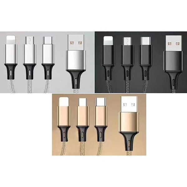 2-pack Laddare - Laddkabel Multi 3i1, USB-C, Micro-USB, iPhone - black 80