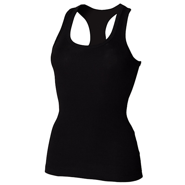 Skinni Fit Essential Längre Ribbstickad Väst i Svart, Storlek L L Black